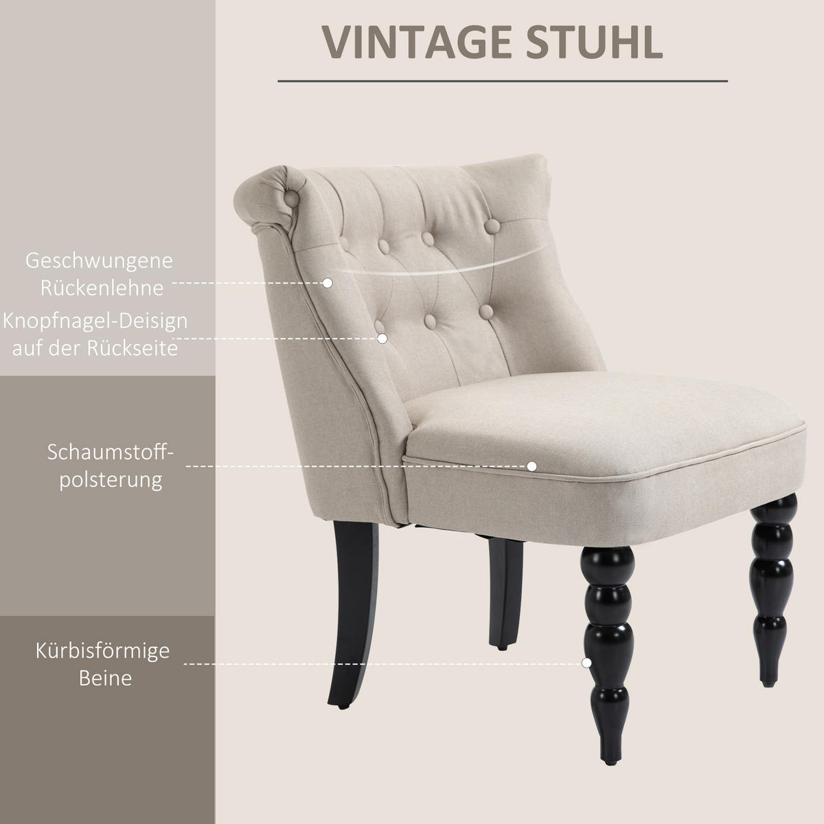 RELAXSESSEL, Ruhesessel, Beige+Schwarz - Beige, Textil (67/78/67cm) - HOMCOM