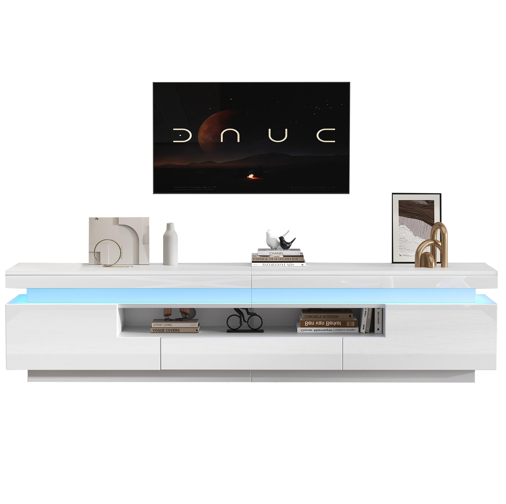 STAND-LOWBOARD 175/38/45 cm mit LED und 2 Türen, 1 Schublade - Weiß, Holzwerkstoff (175/45/38cm) - BEAOK