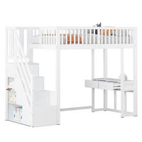 HOCHBETT 90/200 cm DE-01182, in Weiß, mit Tisch und Stauraum-Treppe - Weiß, Holz (90/200cm) - ComfortXL