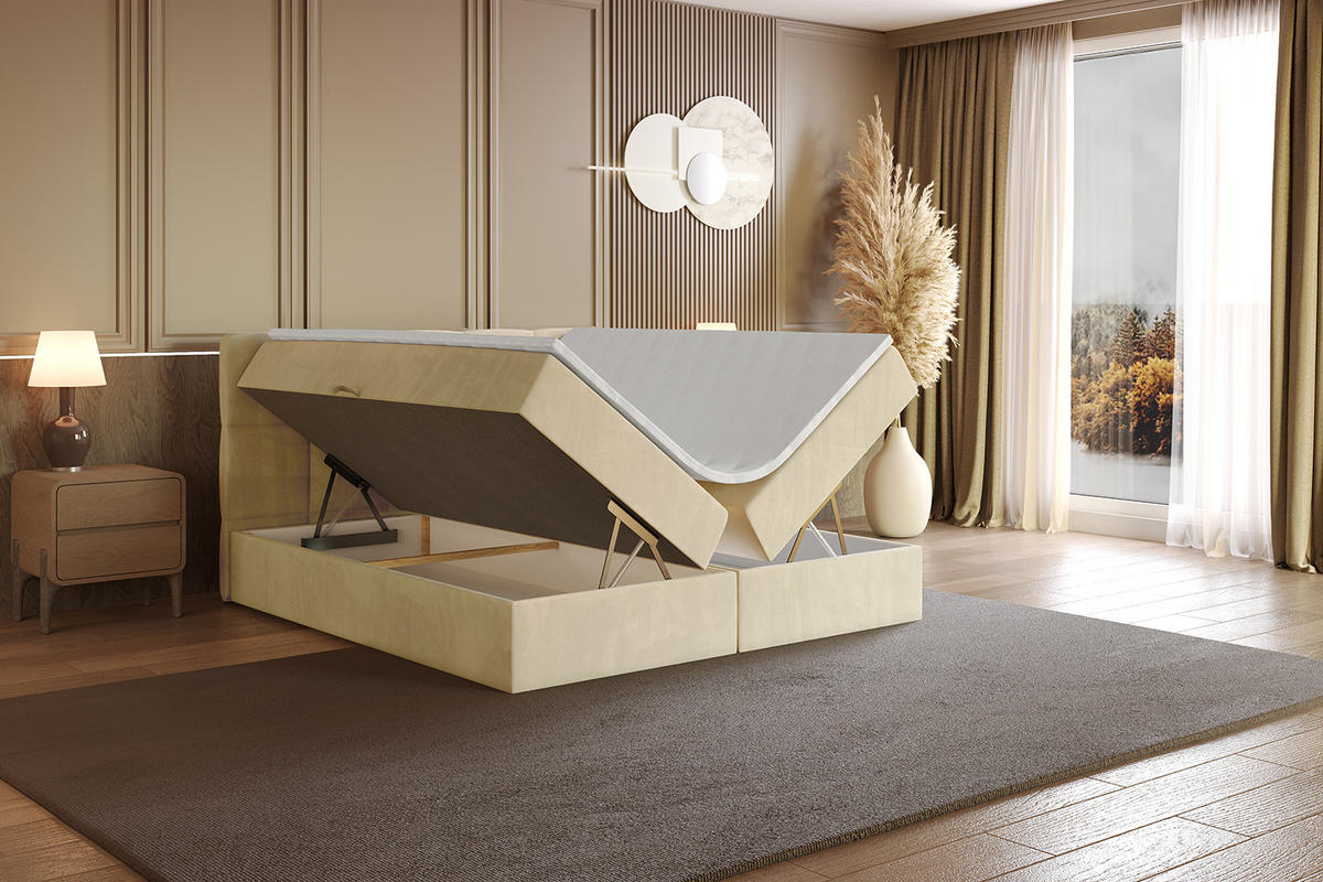 BOXBETT mit Matratze H4 und Lattenrost - LIRO - 200x200 - Beige Monolith - Beige, Holzwerkstoff/Kunststoff (200/200cm) - ALTDECOR