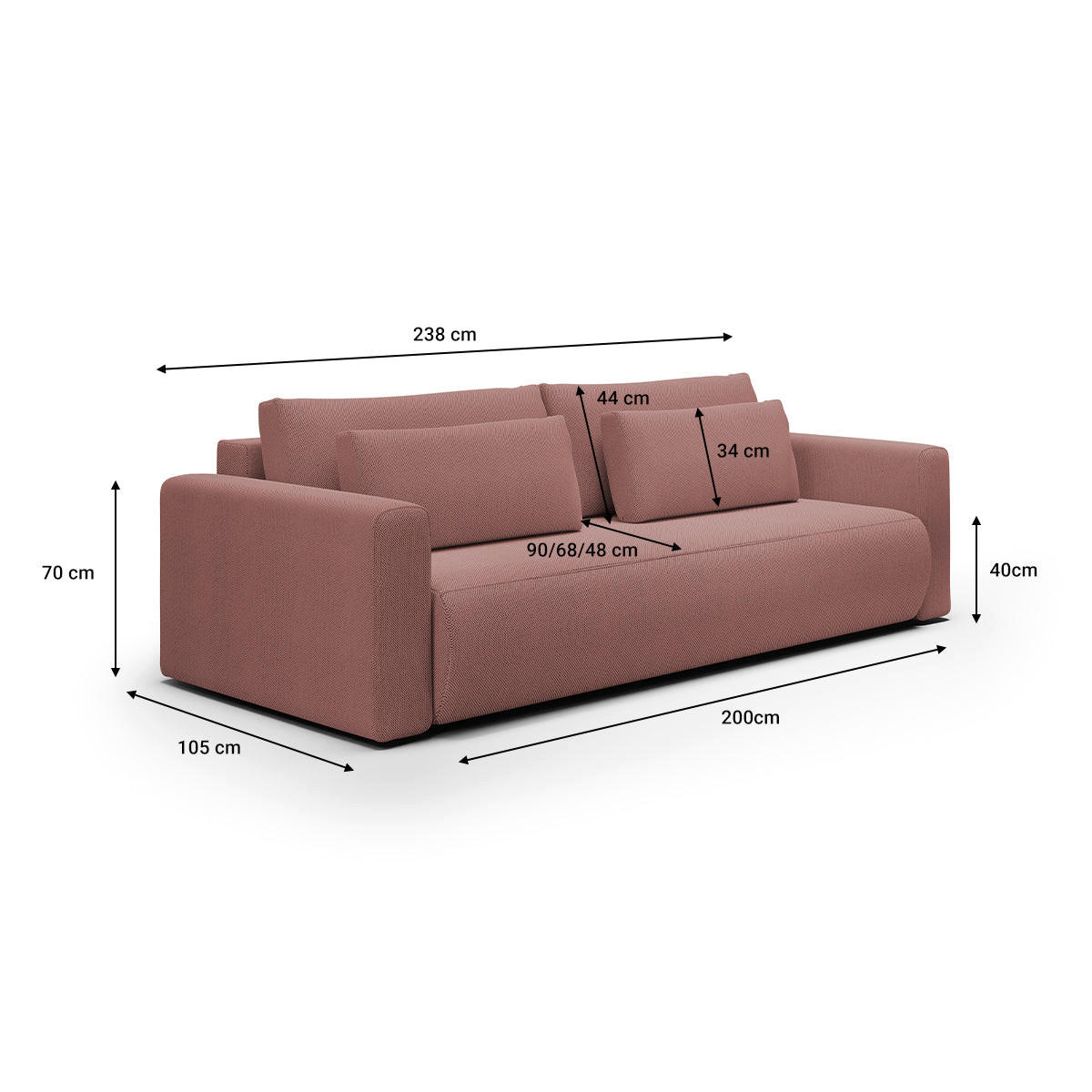 SOFA Evy 3 Sitzplätze Rose - Rosa, Holz (238/82/105cm) - Petits-meubles