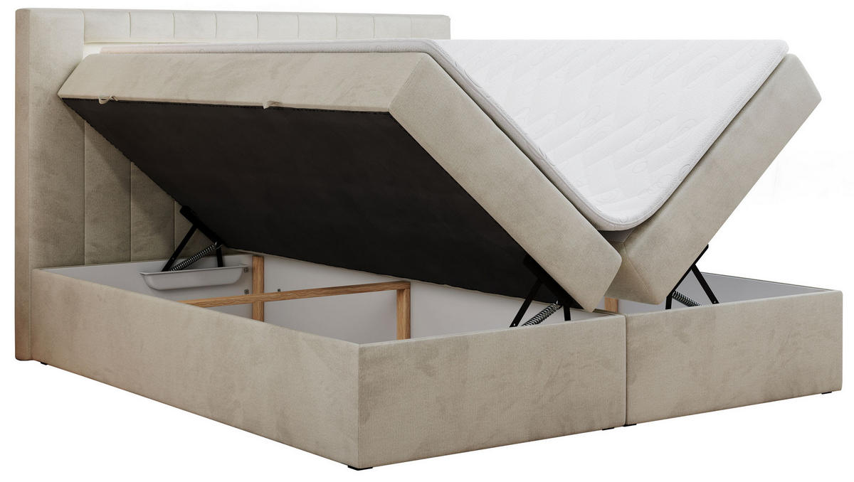 BOXBETT GOLD-5 LED 120/200 Beige Velvet - H3 - Beige, Holz/Textil (120/200cm) - MKS