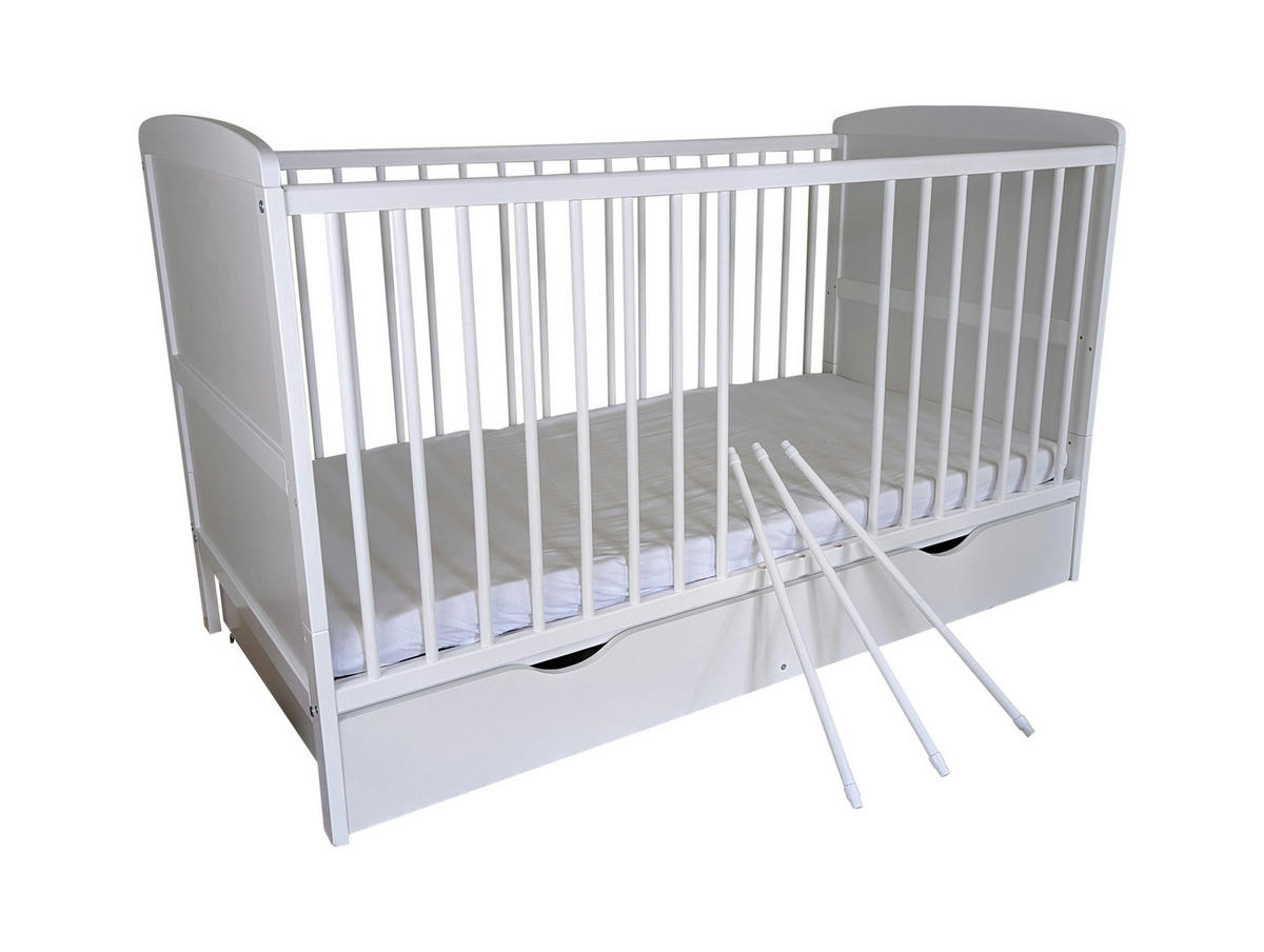 BABYBETT 70x140 cm mit Schublade und Matratze in weiss - Weiß, Holz (70/140cm) - Kids Collective