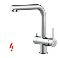 NIEDERDRUCK-3-WEGE-KÜCHENARMATUR, Edelstahl Massiv aus Chirurgenstahl, Gebürstet, 560° schwenkbar / Kurze Variante - Edelstahlfarben, Metall (22.5/28/22.5cm) - VIZIO