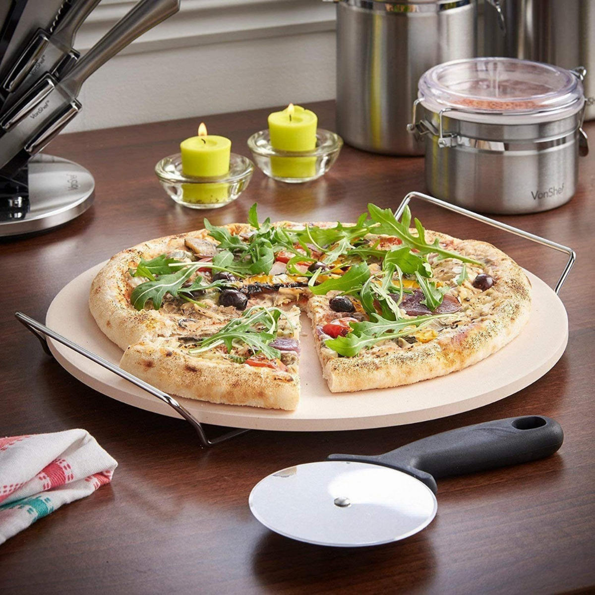 PIZZASTEIN 33 cm Cordierit Mit Chromgestell Rund Beige Silber - Silberfarben, Metall (33/1/33cm) - Berndes