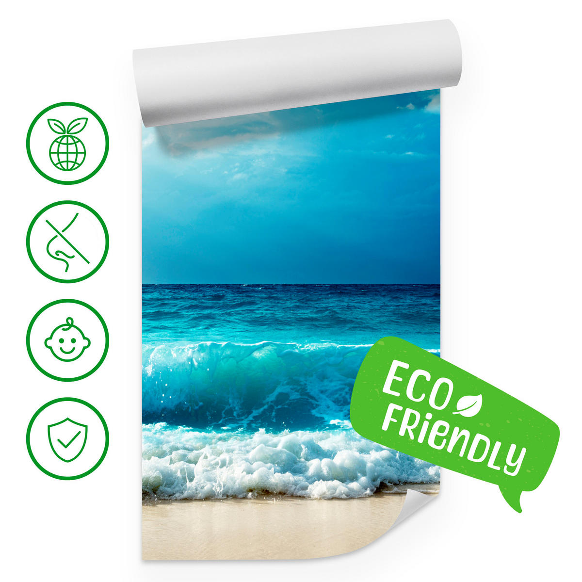 FOTOTAPETE Meer Wellen Strand Landschaft 3D 500x350 - Blau/Beige, Papier (500/350cm) - Muralo