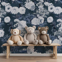 TAPETE Mit Blumen in Marineblau aus echtem Papier, 180x260cm, 2 Rollen - Blau, Papier (180/260cm) - WALLPAPERS4BEGINNERS