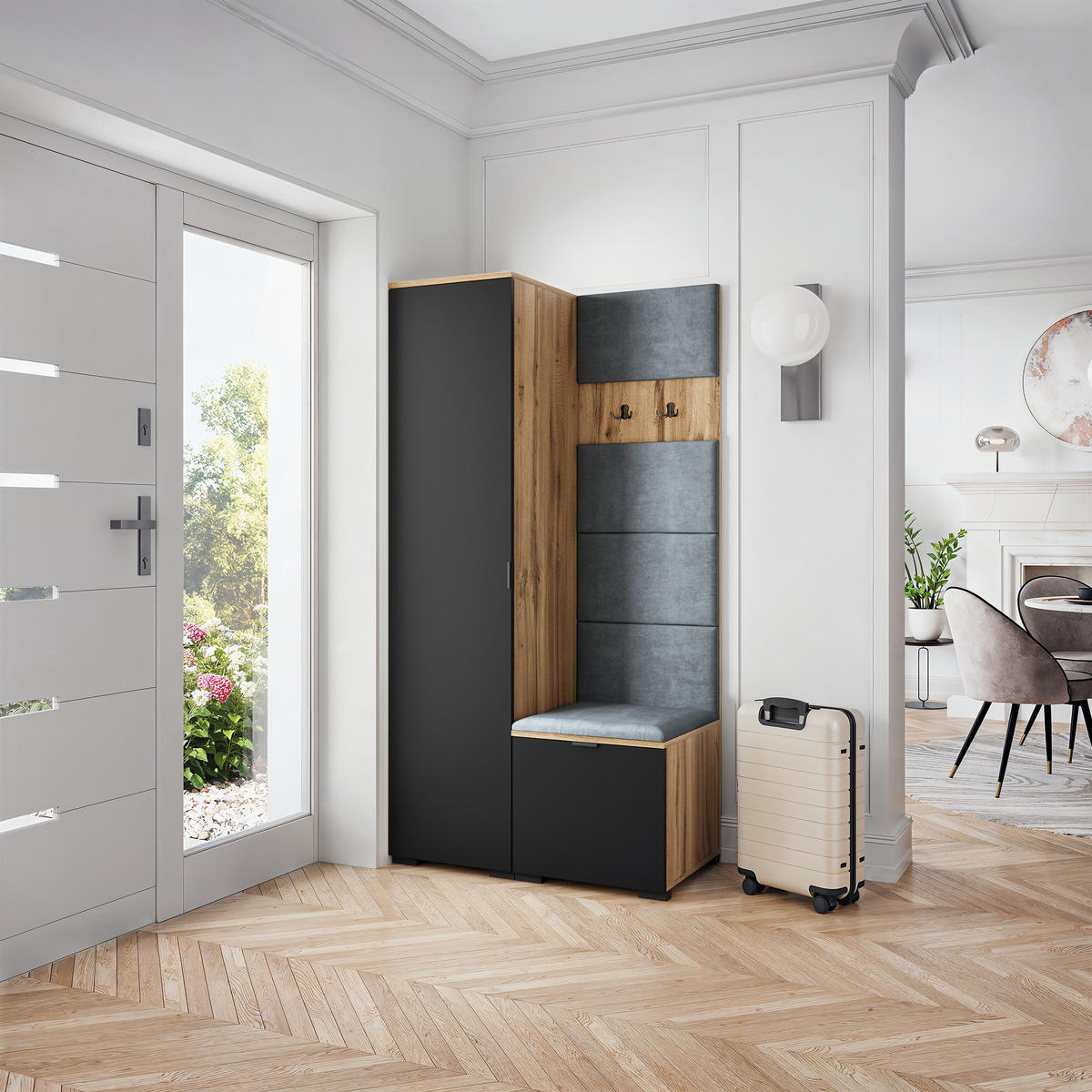 GARDEROBENSCHRANK LORI 95/181/51 cm Modern Garderobe-Set Eiche Wotan - Eiche Wotan/Schwarz, Holzwerkstoff (95/181/51cm) - MASSENO