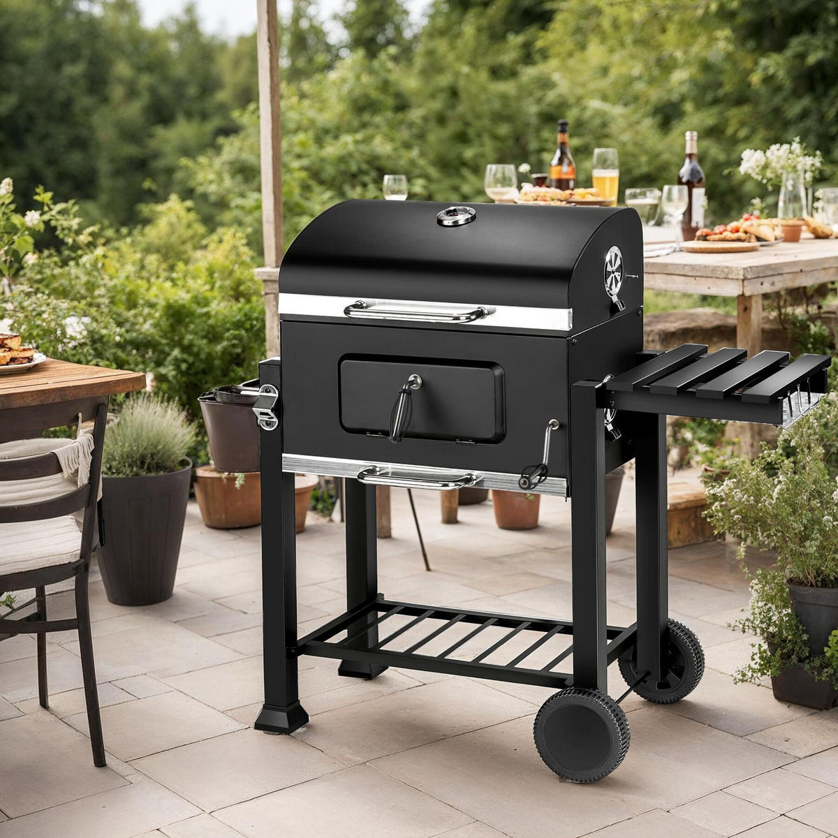 HOLZKOHLEGRILL Florian,115 x 65 x 107 cm,schwarz - Schwarz, Metall (65/107/115cm) - tectake