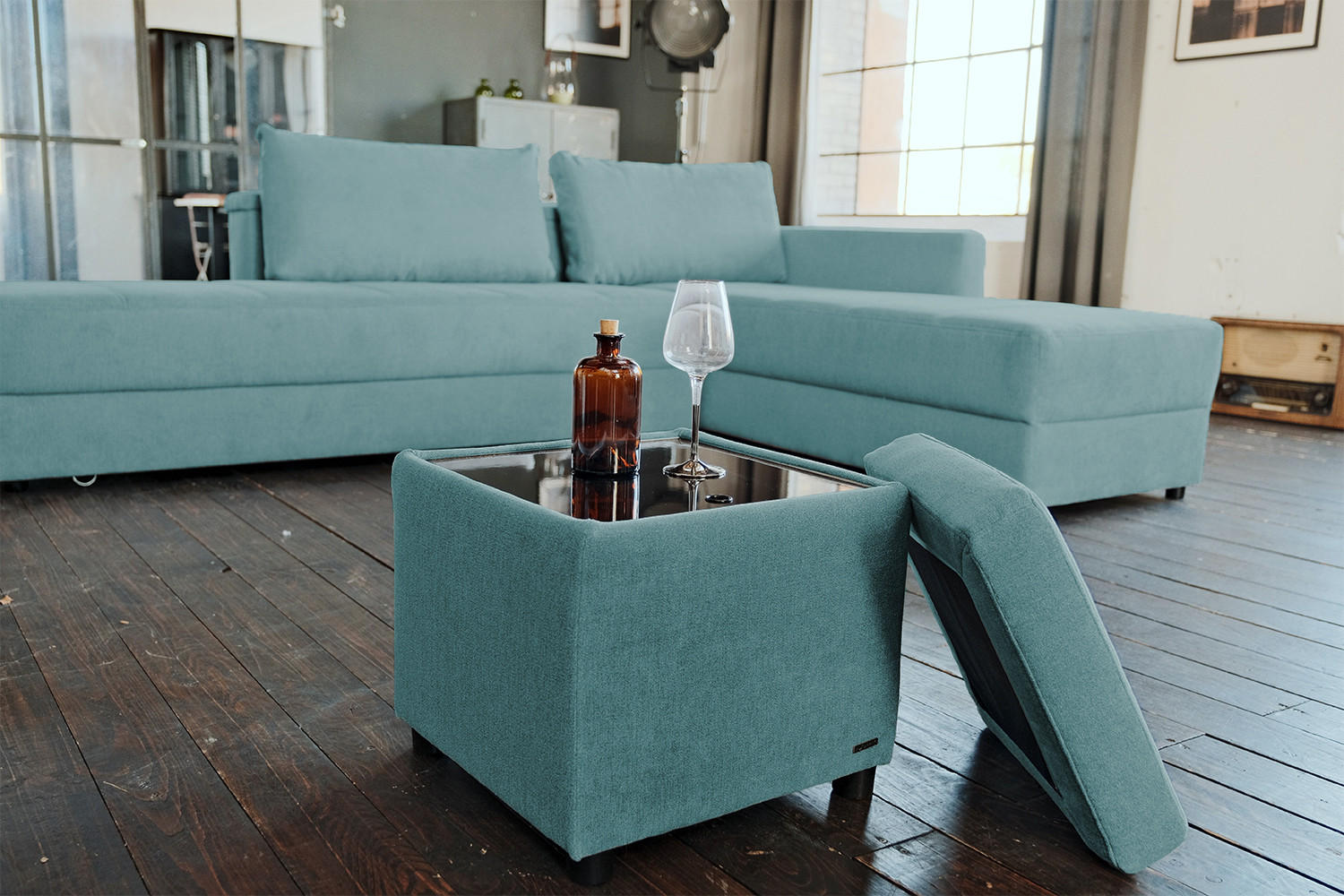 HOCKER IDA Blau Webstoff - Blau, Textil (45/45/45cm) - KAWOLA