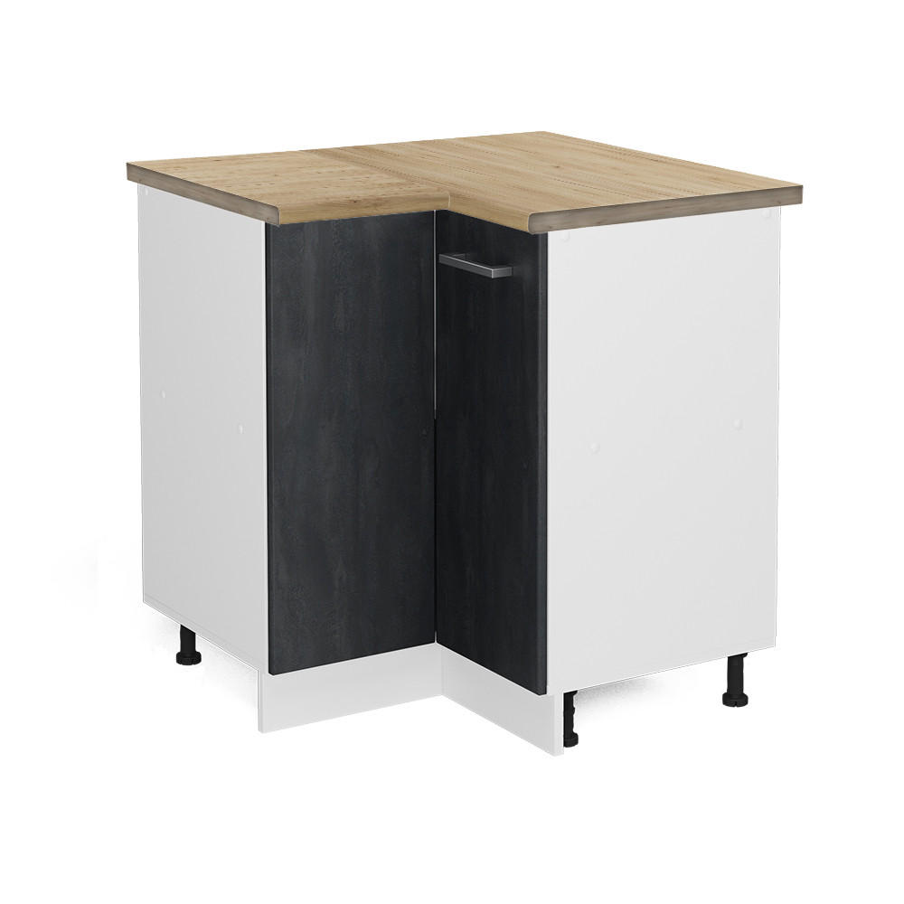 ECKUNTERSCHRANK R-Line Schwarz Beton 75.6 cm AP Eiche - Schwarz/Weiß, Holzwerkstoff (75.6/81.6/60cm) - Vicco