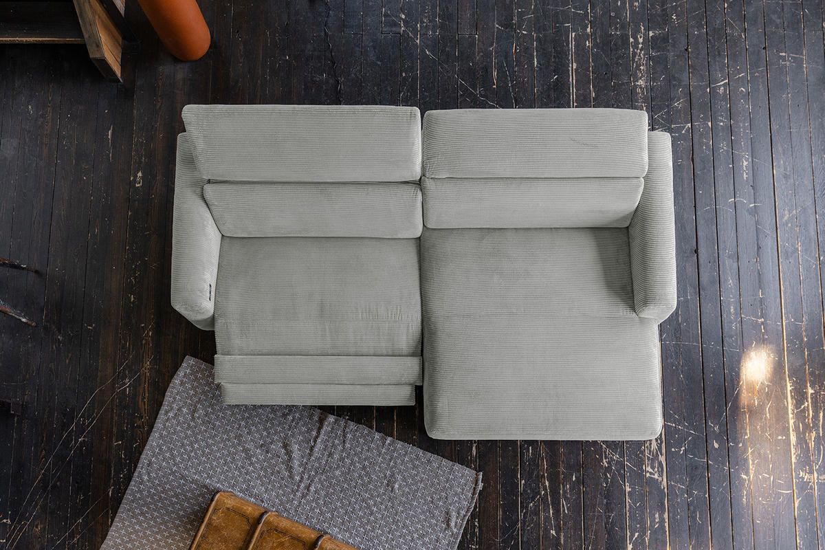 ECKSOFA LAISKA Hellgrau Cord Relaxfunktion - Hellgrau/Schwarz, Textil/Metall (282/177cm) - KAWOLA