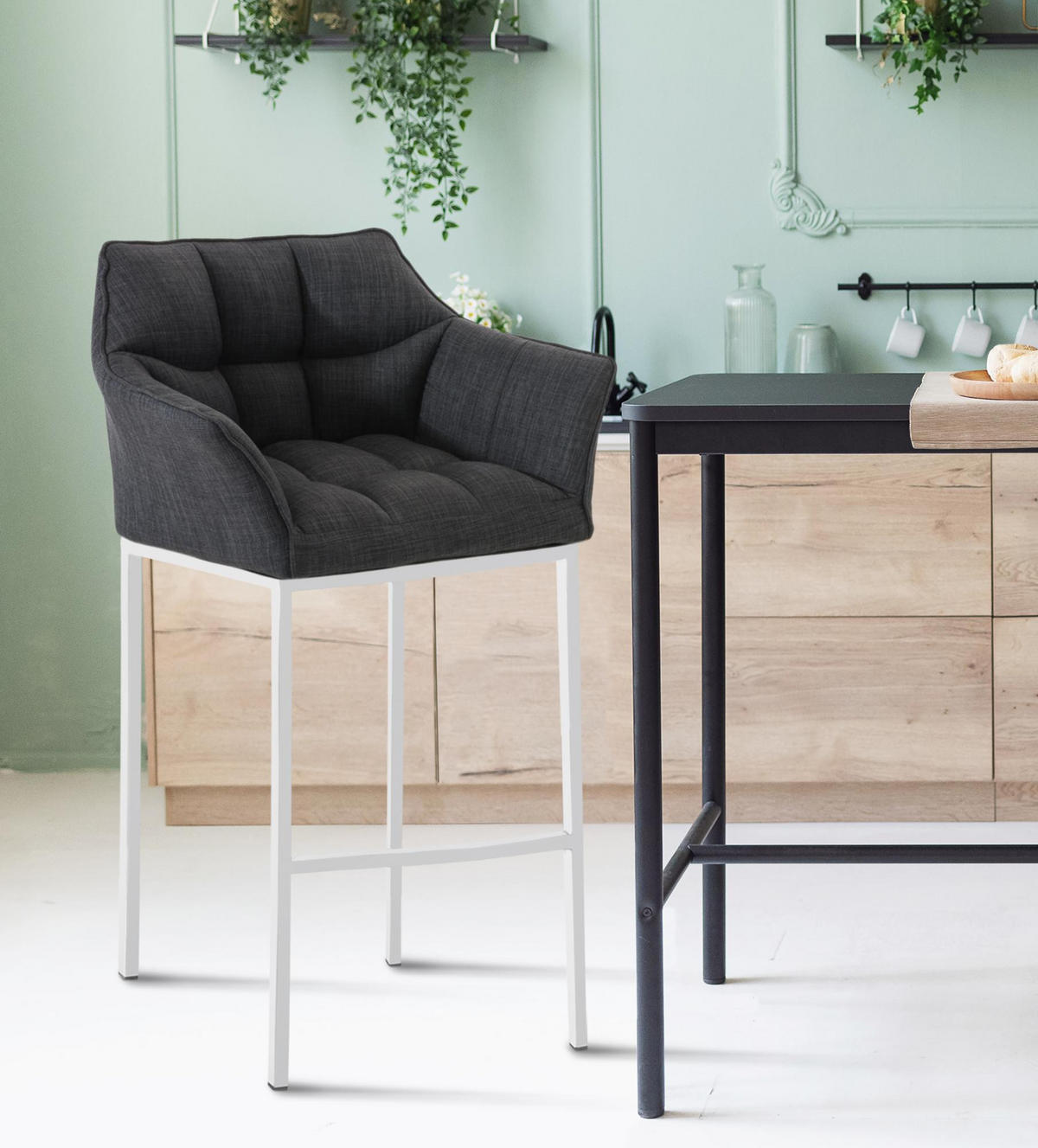 BARHOCKER Stoff Dunkelgrau - Dunkelgrau/Weiß, Textil/Metall (64/110/48cm) - CLP