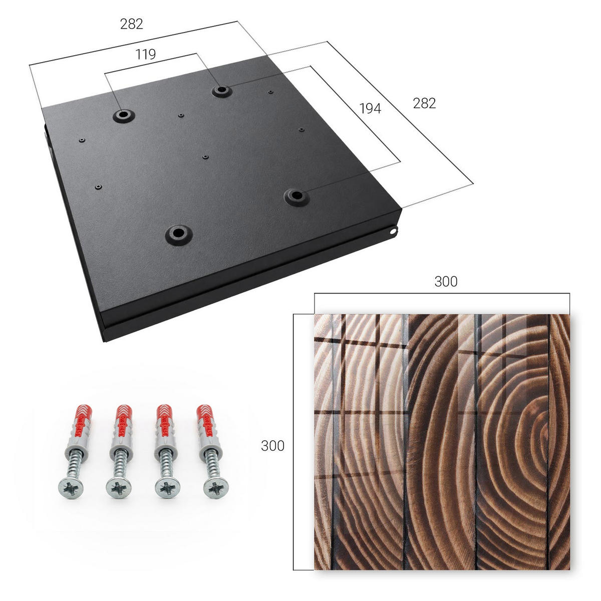 SCHLÜSSELBOX Schwarz 30x30 cm- Türöffnung nach rechts - Holzwellen - Braun, Metall (30/30/5cm) - TULUP