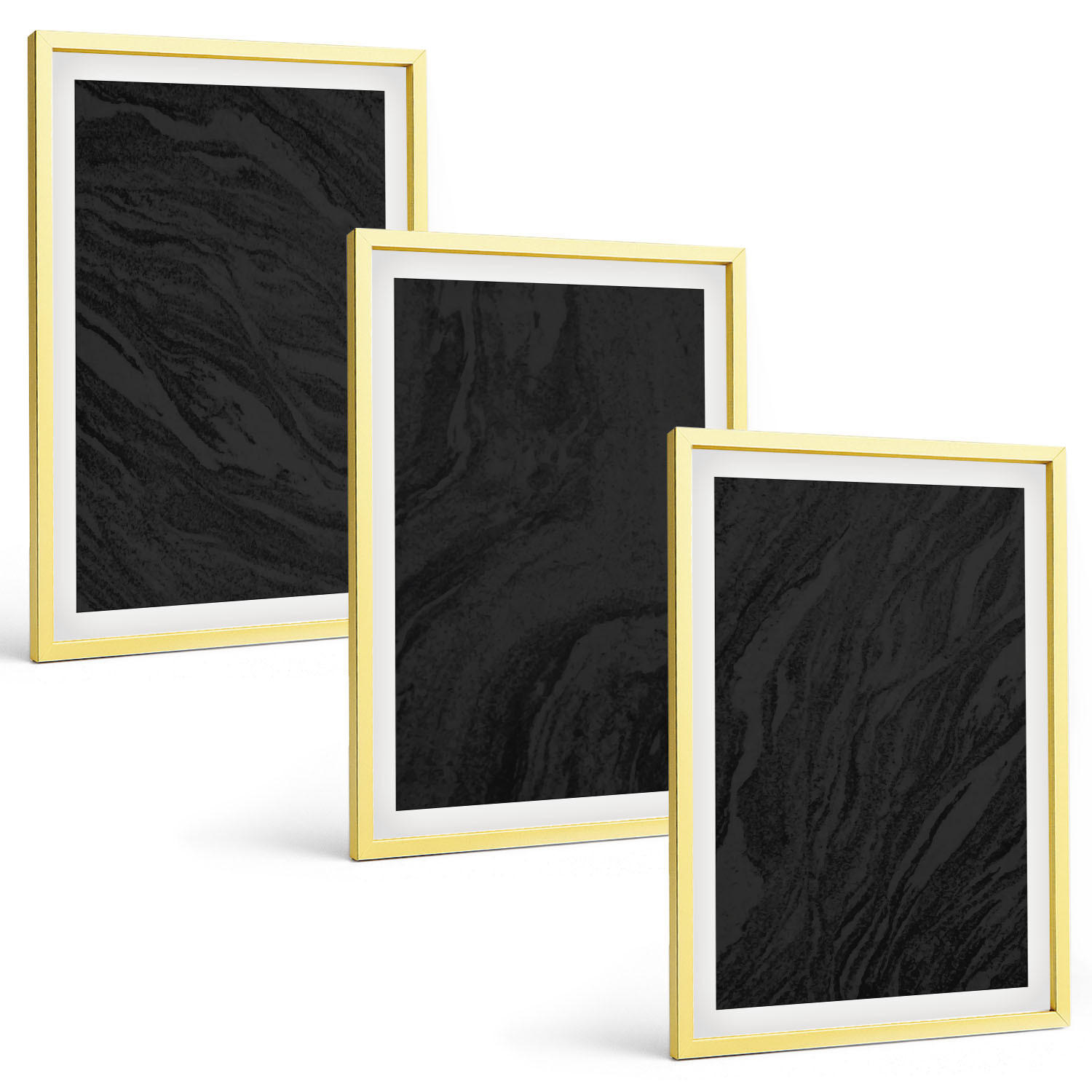 BILDER SET 3er Set - 40x60 cm Goldrahmen - Dunkler Marmor, elegante Texturen - Goldfarben, Kunststoff (40/60cm) - TULUP