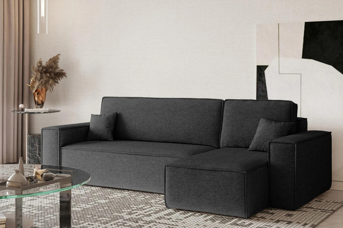ECKSOFA, Best L-Form, Stoff Neve, Dunkelgrau, Rechts - Dunkelgrau, Holz (244/142cm) - Kaiser Möbel