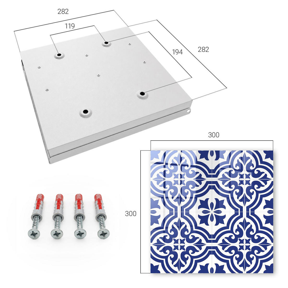 SCHLÜSSELBOX Weiß 30x30 cm – Türöffnung nach rechts - Geometrische Schönheit - Blau, Metall (30/30/5cm) - TULUP