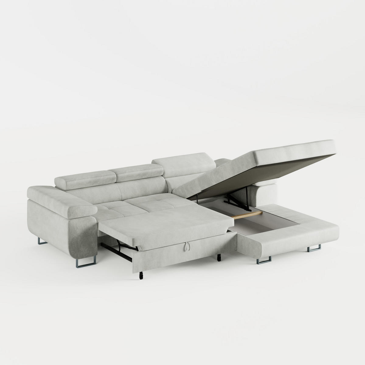 ECKSOFA VEMO CORE Rechts Schwarz Velours-Stoff mit Schlaffunktion und Bettkasten - Schwarz, Holz/Metall (280/205cm) - Barchello