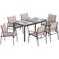 GARTENMÖBEL-SET,HOLZOPTIK Tisch+6 atmungsaktive Stühle,khaki - Beige, Metall - Vallsero