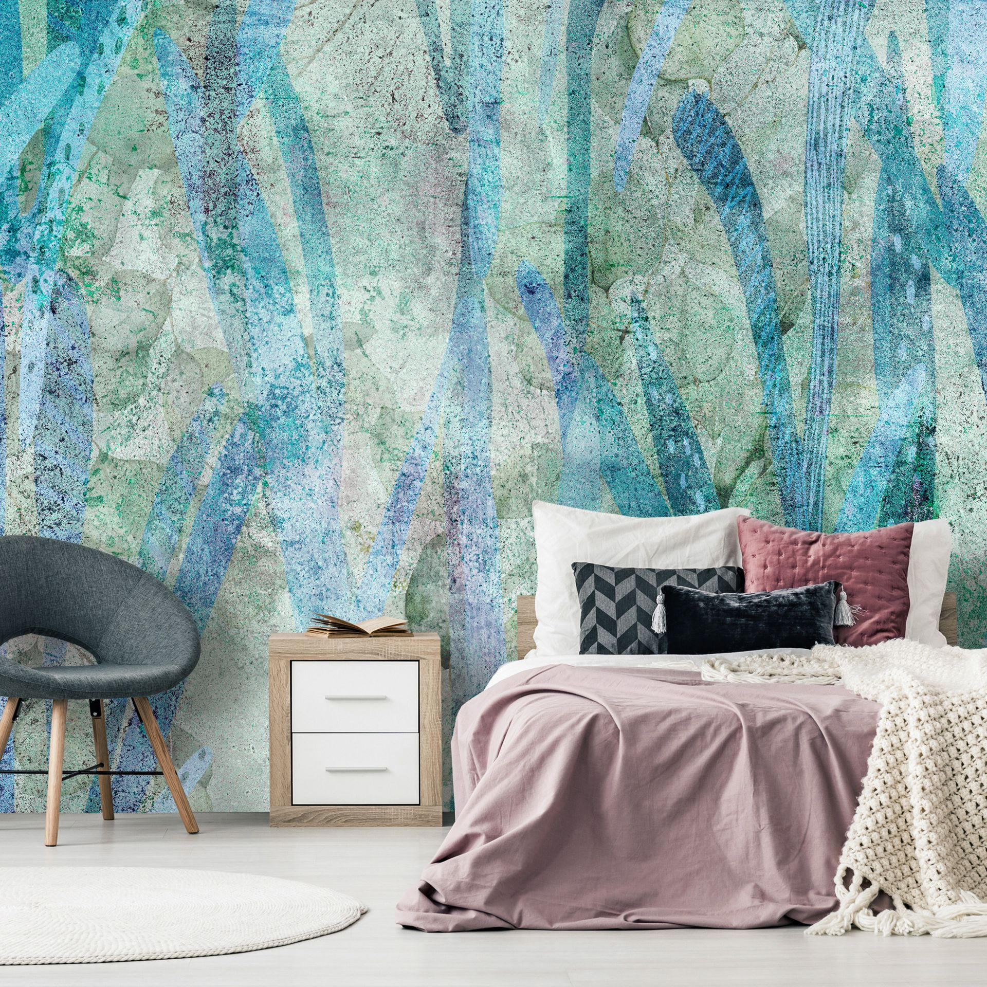 VLIESTAPETE Blau 100/70 cm - Blau/Grau, Textil (100/1cm) - KUNSTLOFT