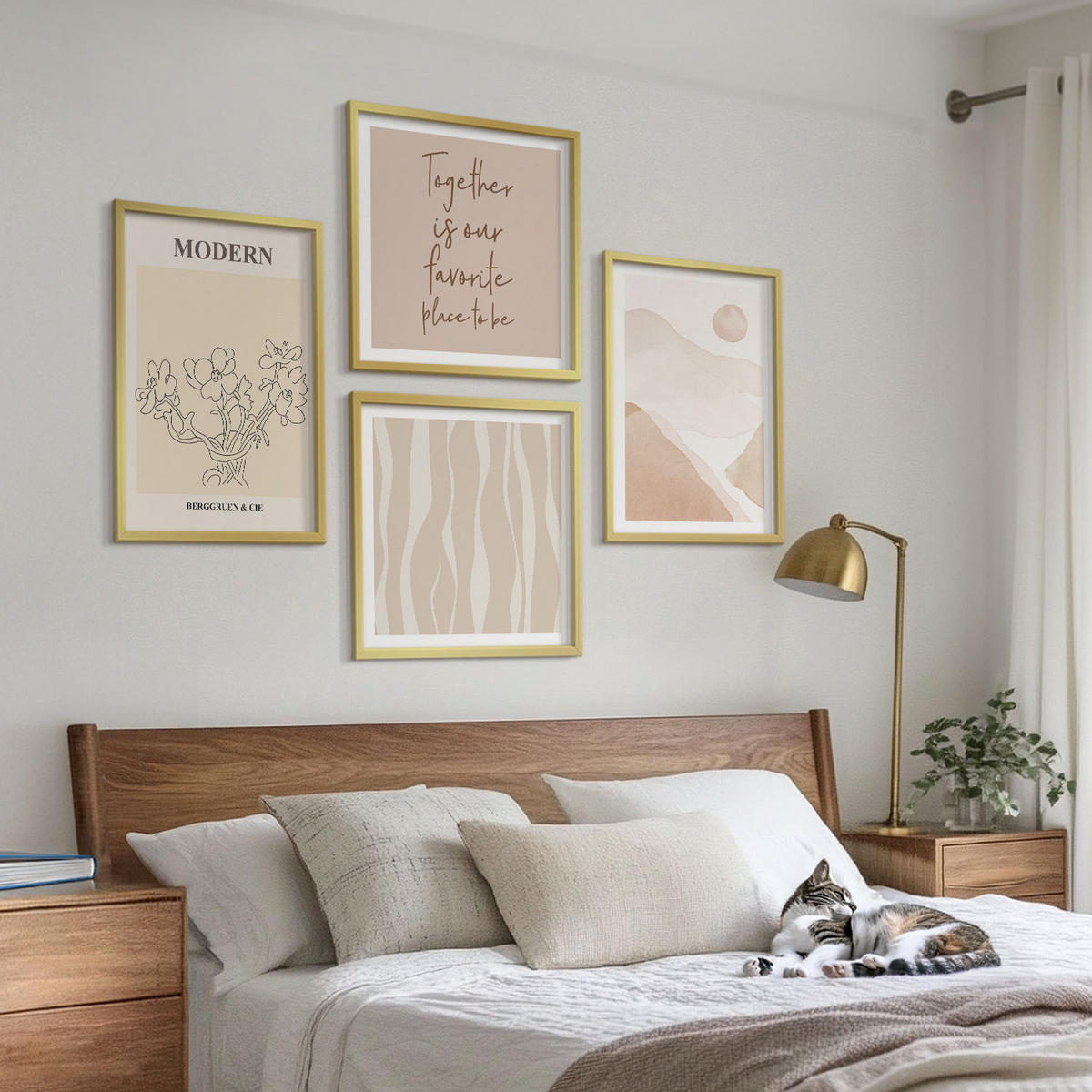 BILDER SET 4er Set - 50x50 cm & 40x60 cm Goldrahmen - Abstrakte Formen und Farben - Goldfarben, Kunststoff (50/50cm) - TULUP