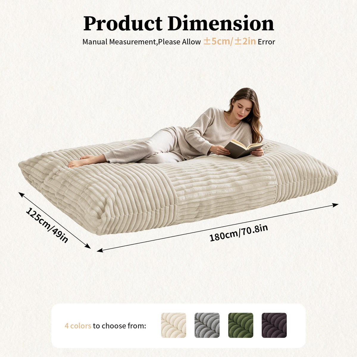 SITTSÄCK XXL 3-I-1 i Manchester som Fåtölj, Soffa och Säng - Vit, Textil (180/25/125cm) - Urban Meuble
