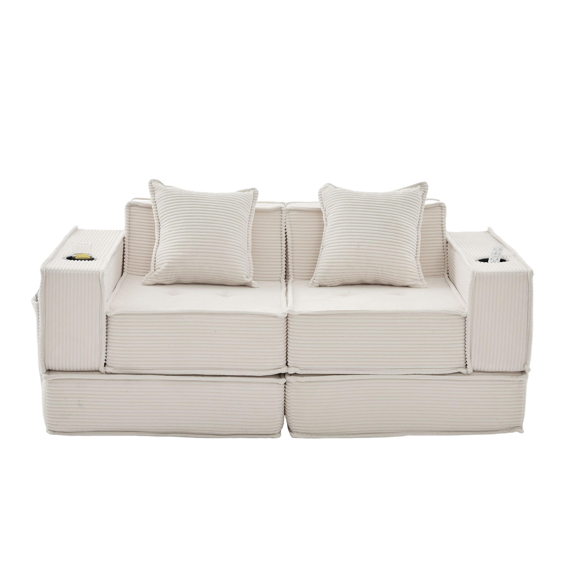 SCHLAFSOFA 162/78/66 cm Beige Cord mit seitlichem Stauraum und Getränkehaltern - Beige, Textil (162/66/78cm) - Oxeza