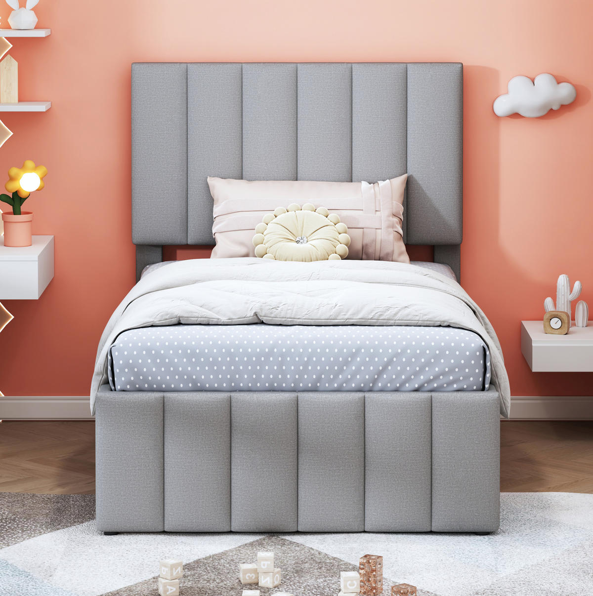 POLSTERBETT mit Ausziehbett und 3 Schubladen 90x200 cm Grau - Grau, Holzwerkstoff (90/200cm) - Beauniv