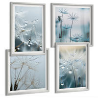 BILDER SET 4er Set - 50x50 cm & 40x60 cm Silberner Rahmen - Tautropfen auf Löwenzahn - Silberfarben, Kunststoff (50/50cm) - TULUP