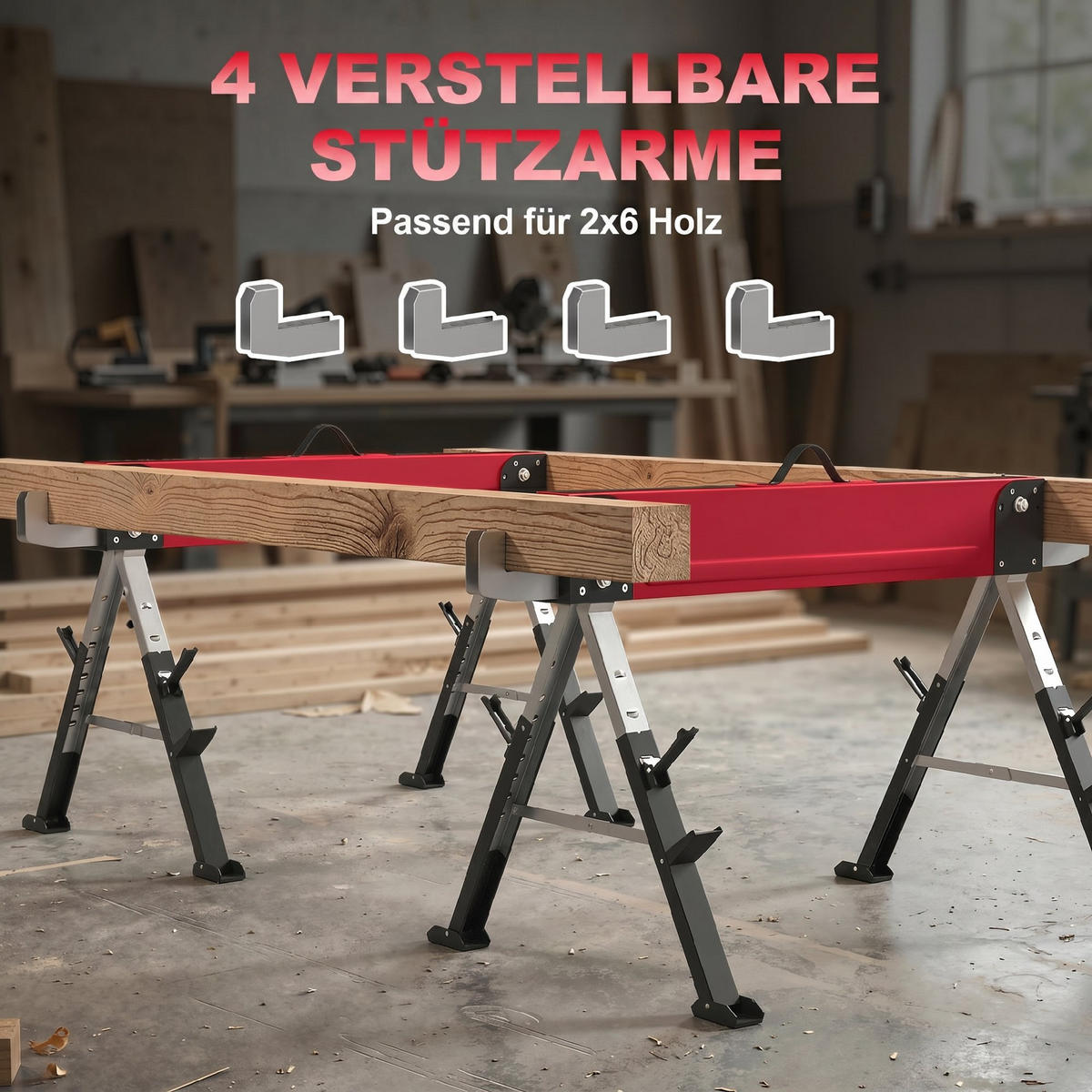 SÄGEBOCK 2er Set Metall EVA Rot - Rot, Metall (116/64/81cm) - HOMCOM