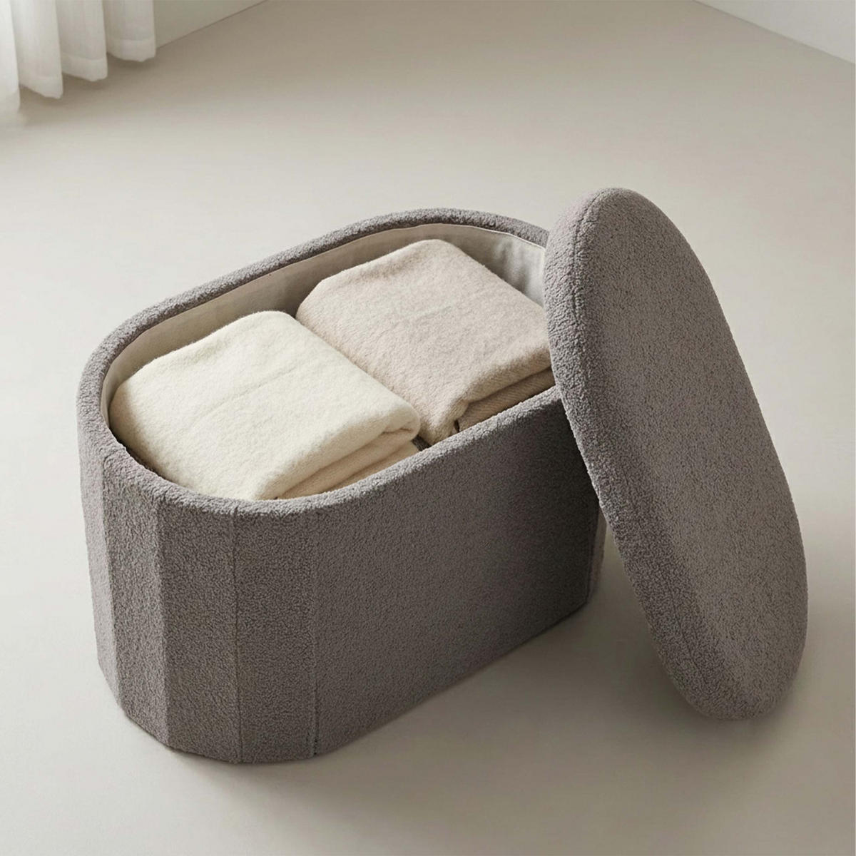 LAVICE Tmavě šedá s úložným prostorem teddy čalounění 76 cm - antracitová, kompozitní dřevo/textil (76/38/38cm) - Relaxdays