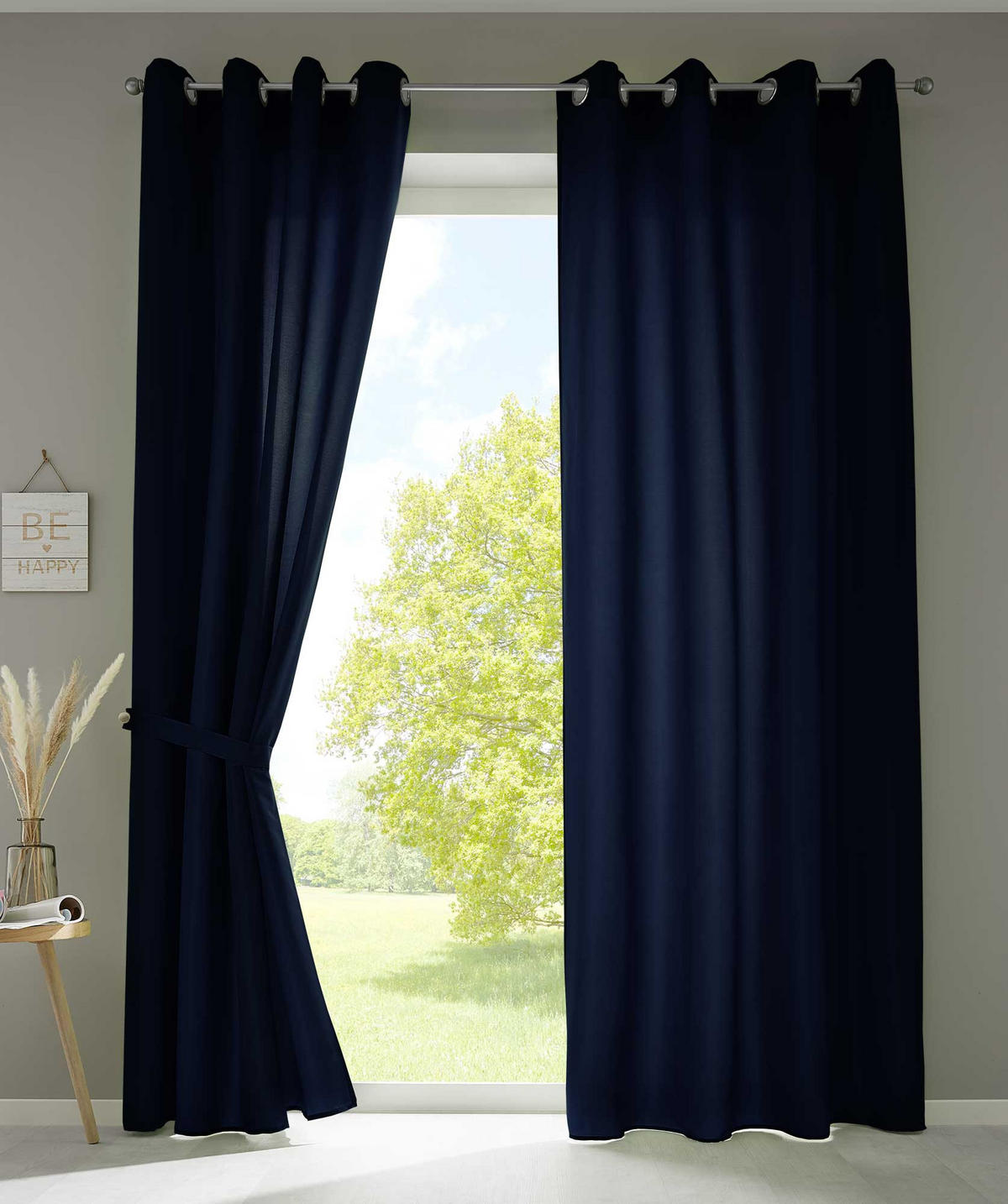 VORHANG 2ER SET BERLIN HxB 225x140cm Dunkelblau - Dunkelblau, Textil (140/225/225cm) - Gardinenbox