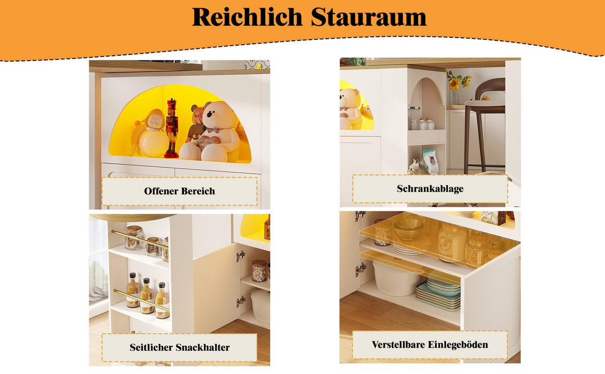 BARTISCH, MDF ausziehbar mit Stauraum & LED, 135-205/39/100 cm, Weiß - Weiß, Holzwerkstoff (39/100/135cm) - Redom