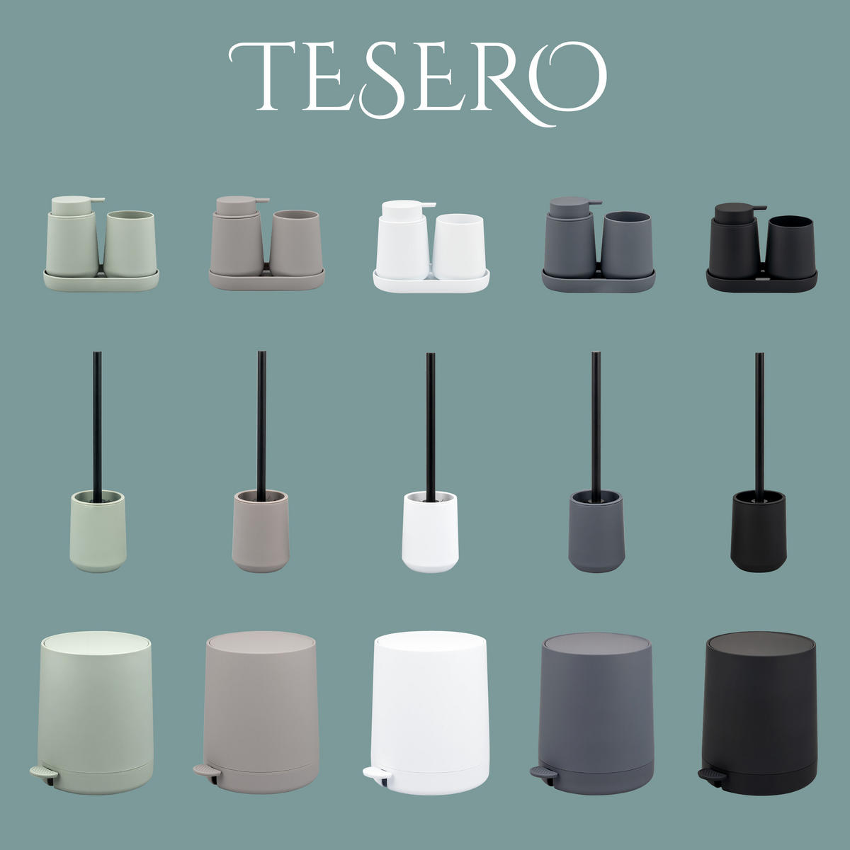 BAD-ACCESSOIRES-SET TESERO, Soft-Touch, salbei - Salbeigrün, Kunststoff (22.5/25.5/25cm) - eluno