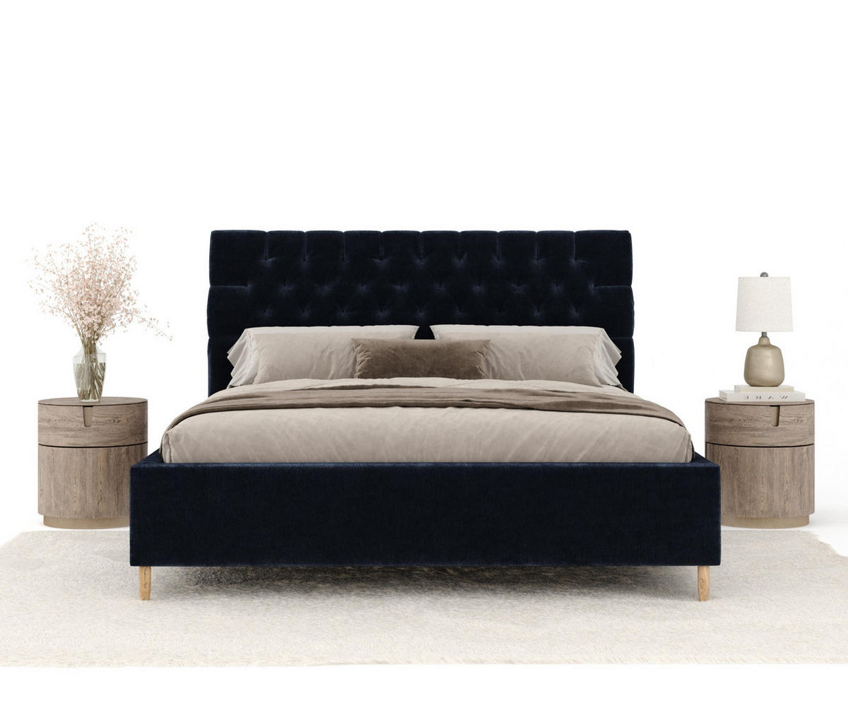 POLSTERBETT Vezzola Marineblau 180/200 cm im Chenille-Stoff - Naturfarben/Dunkelblau, Holz/Holzwerkstoff (180/200cm) - Maison de Reve
