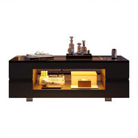 COUCHTISCH Schwarz LED Bluetooth App Hochglanz Doppelschicht Hohl Design - Schwarz, Holz (72.39/60.96/20.32cm) - FLIEKS