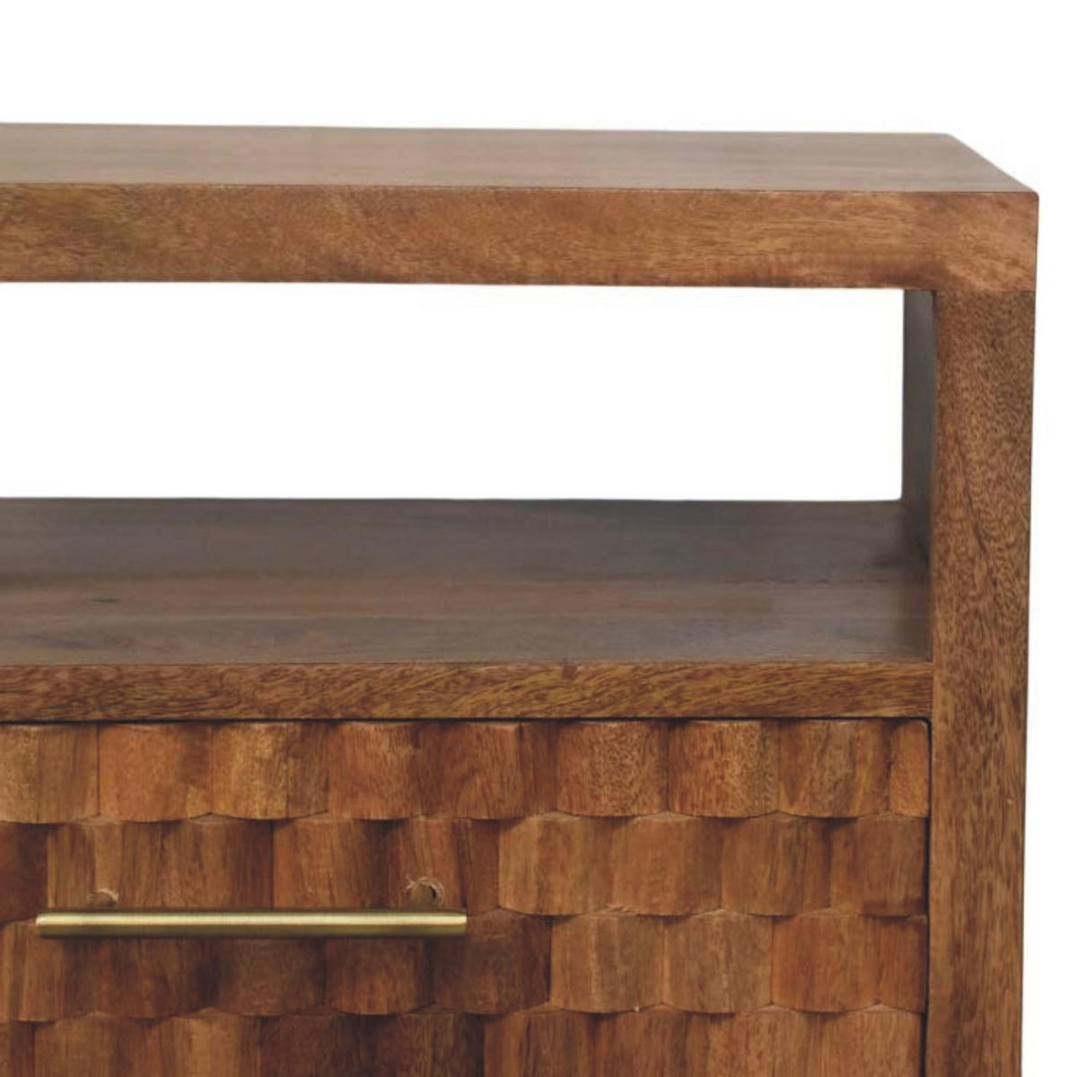 NACHTKASTEN Arno in Goldenem Teak, 2 Schubladen und Offenes Regal, Hellbraun - Messingfarben/Braun, Holz/Metall (45/60/35cm) - Artisan Furniture