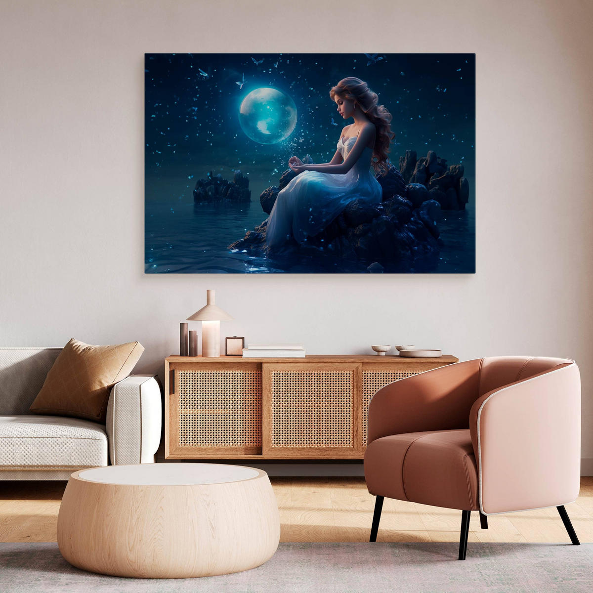 LEINWANDBILD für Schlafzimmer Frau Märchenland Abstraktion 100cm x 70cm - Blau/Violett, Textil (100/70cm) - Muralo