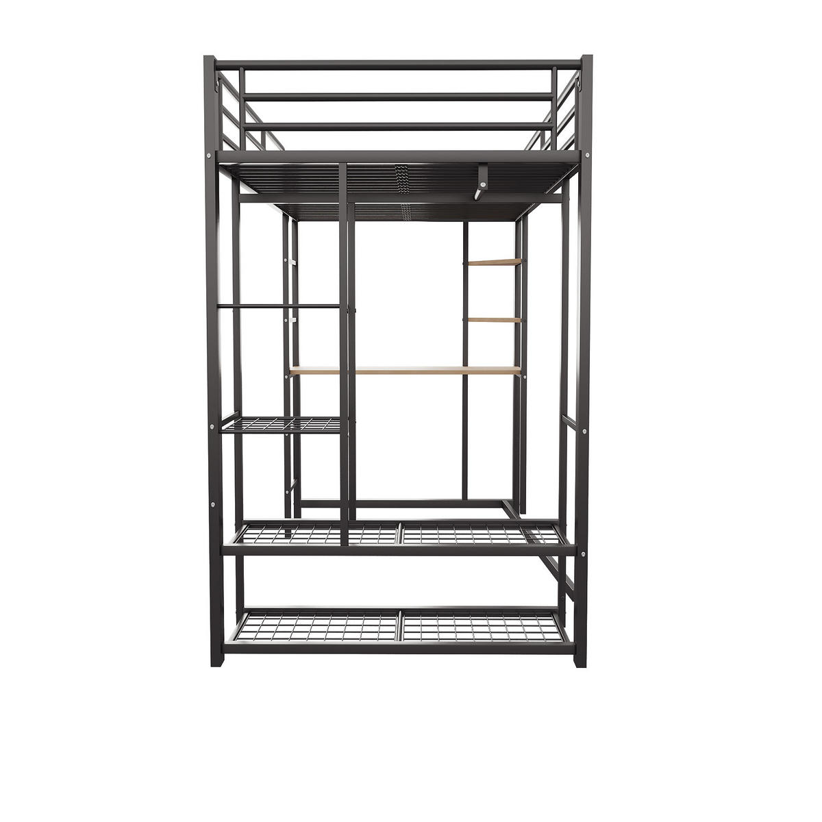 HOCHBETT 90x200 cm mit Leiter & Ablagefächern - Schwar - Schwarz, Metall (90/200cm) - KOMHTOM