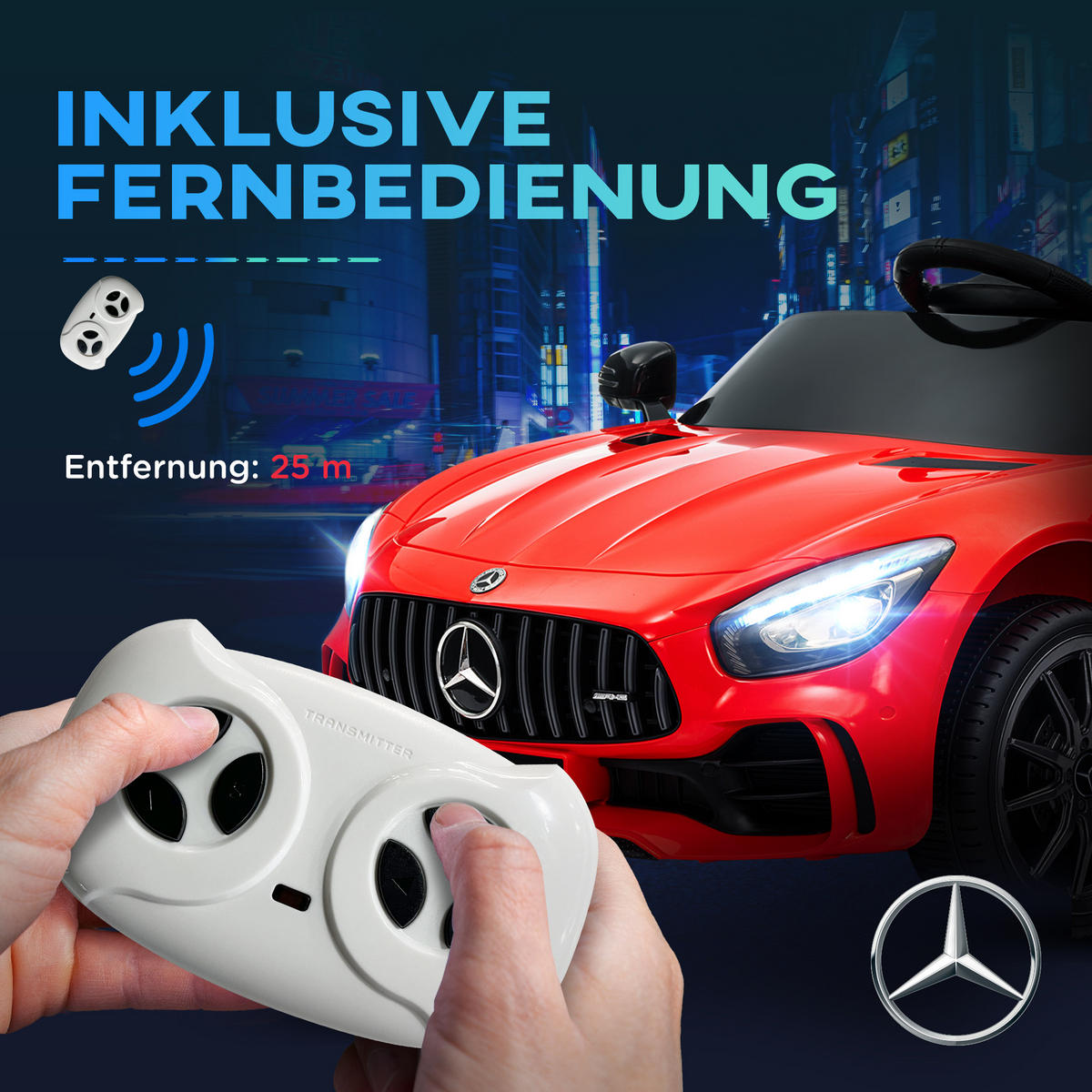 ELEKTRO-Kinderauto, Mercedes, 3-5 km/h, Fernbedienung, Licht & Musik, Rot - Rot, Kunststoff/Metall (108/67/46cm) - AIYAPLAY