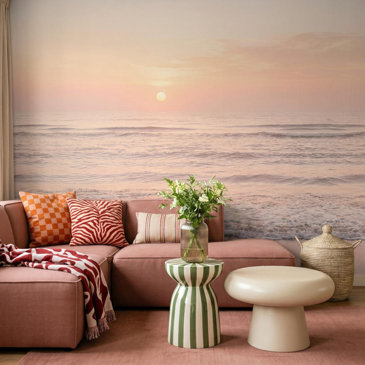TAPETE - Sonne - Strand - Rosa - 260x200 cm - Hellrosa, Papier (260/200cm) - OnlyWow