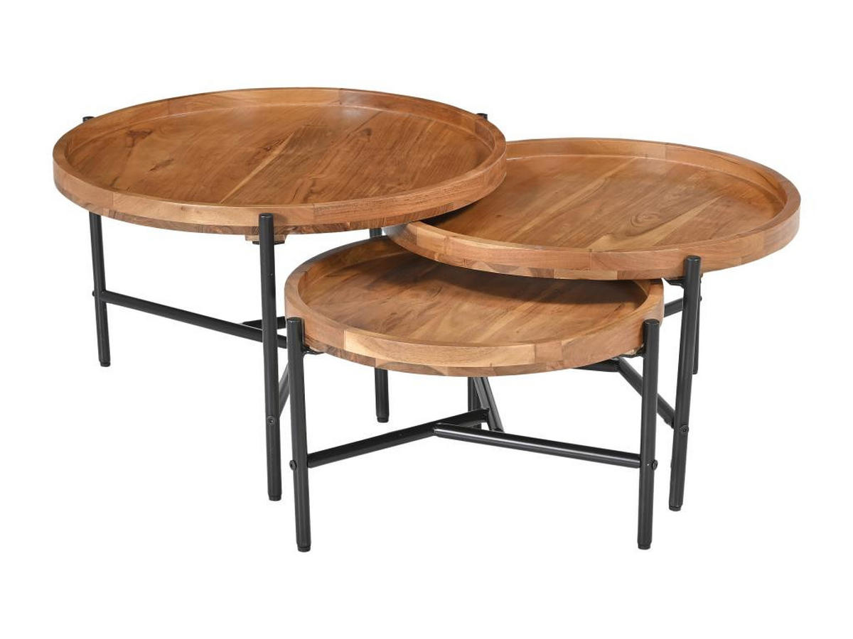COUCHTISCH-SET - Akazienholz & schwarzes Metall - Holzfarben hell - ELORA - Naturfarben, Holz (75/75/45cm) - Vente-Unique