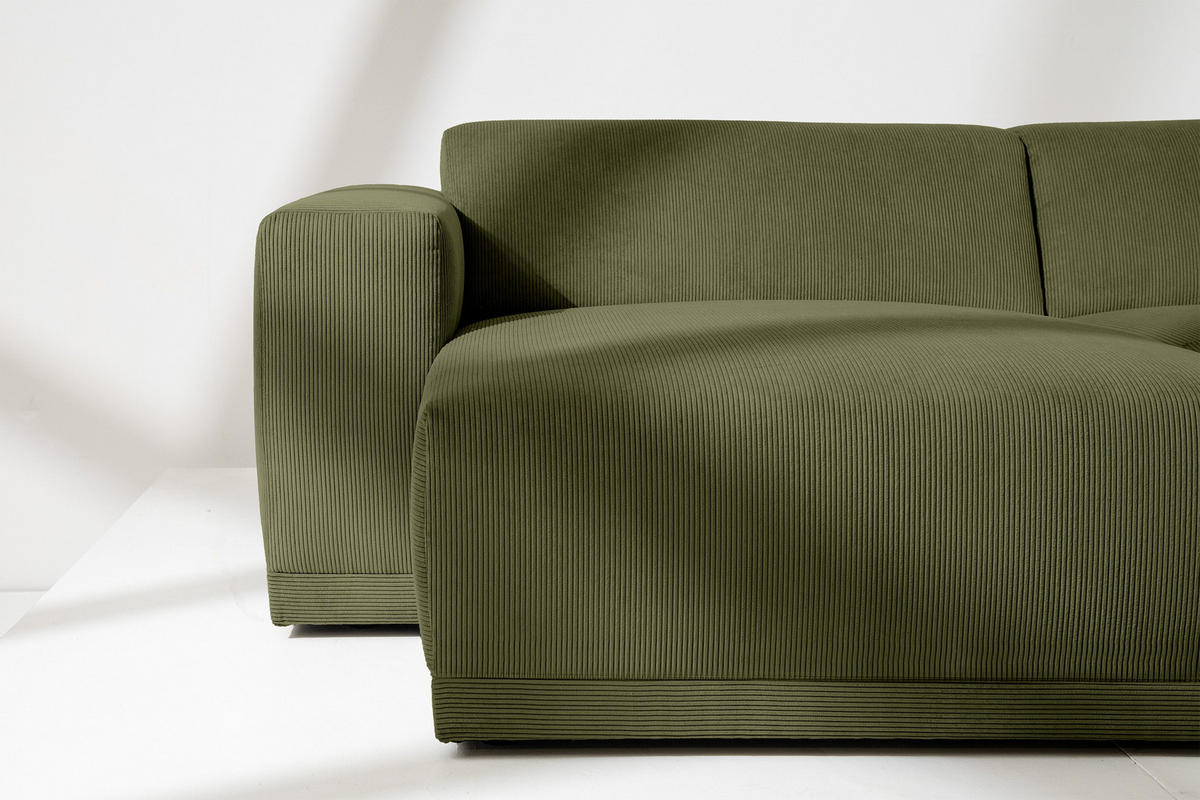 ECKSOFA-LINKS MUDI in moderner Optik mit hochwertigem Kaltschaum, Cord-Stoff, khaki - Schwarz/Grün, Textil (280/160cm) - KONSIMO®