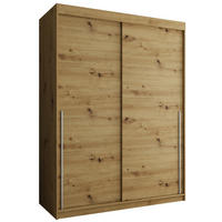 SCHIEBETÜRENSCHRANK 150 cm Breite Artisan mit silbernem Griff - Silberfarben/Eiche Artisan, Holzwerkstoff (150/200/62cm) - Home Collective
