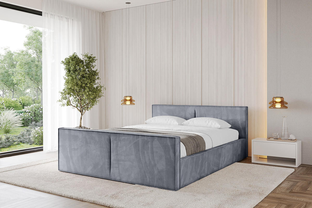 POLSTERBETT mit Bettkasten, Fußteil und Lattenrost, Boxbett mit Matratze H3/H4 - EMMI-Z-V1 180x200 Grau - Grau, Holzwerkstoff/Textil (180/200cm) - ALTDECOR