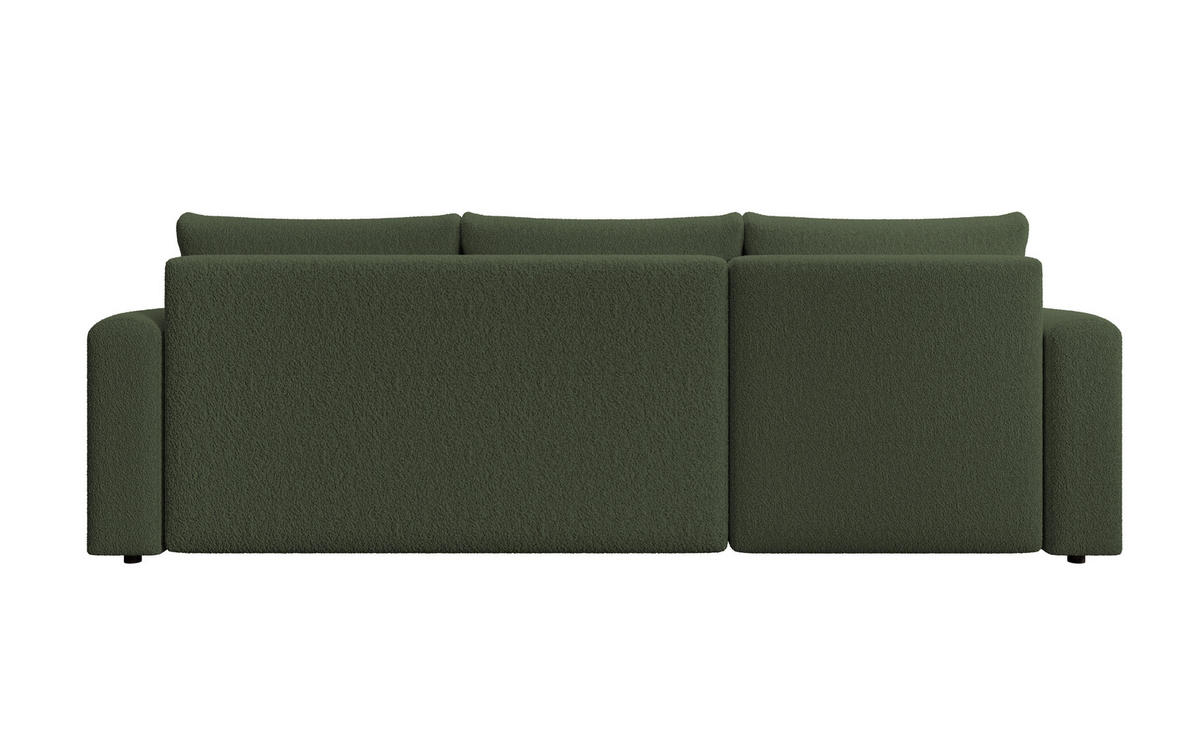 ECKSOFA DORA L, Eckcouch in L-Form mit Schlaffunktion und Bettkasten, Farbe: Grün, Bouclé-Stoff, Ottomane Links - Grün, Textil (240/143cm) - Storez24
