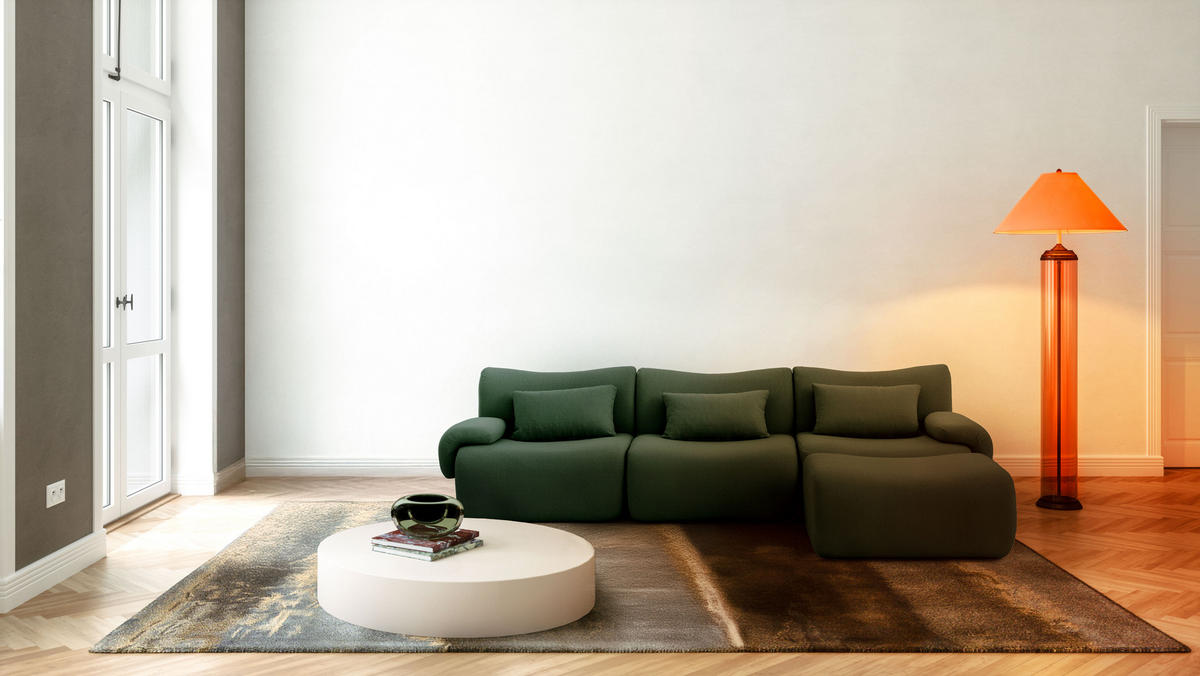 ECKSOFA Bouclé-Stoff Waldgrün - Waldgrün, Textil (281/190cm) - MILYsofa