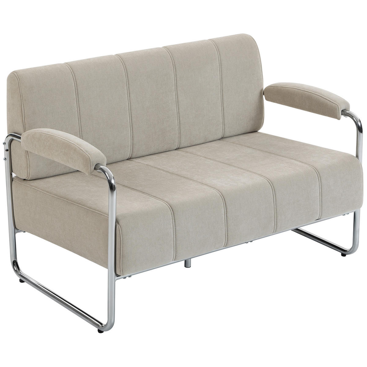 SOFA, 2-Sitzer, Chenille, Stahl/Schaumstoff, beige, 120x73x76cm - Multicolor, Holzwerkstoff (120/76/73cm) - FORIOUS
