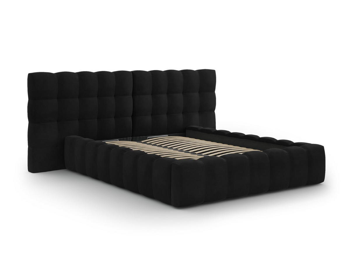 BETT mit Bettkasten und Doppelkopfteil Mamaia aus Samt schwarz 160x200cm - Schwarz, Textil (160/200cm) - Micadoni