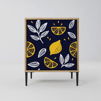 SIDEBOARD CITRUS BLACK AND WHITE, Eichefarben, 57,5x42x72,5 cm, Schwarze Metallfüße - Eichefarben/Multicolor, Holzwerkstoff/Metall (57.5/72.5/42cm) - SpaceRebels